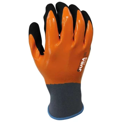Gants en polyester sans coutures avec double rev�tement en nitrile Agility Dry Jauge 15, Noir/Orange - Usage travaux quotidien - Juba