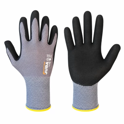Gants de travail Agility Plus en Nylon et �lasthanne avec rev�tement en mousse de nitrile, Jauge 15, Gris/Noir - Contact alimentaire - Juba