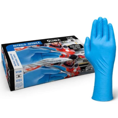 Bo�te de 50 gants jetables nitrile non poudr�s 0,20 mm extra longs 30 cm par Juba, Bleu - Taille S - Juba